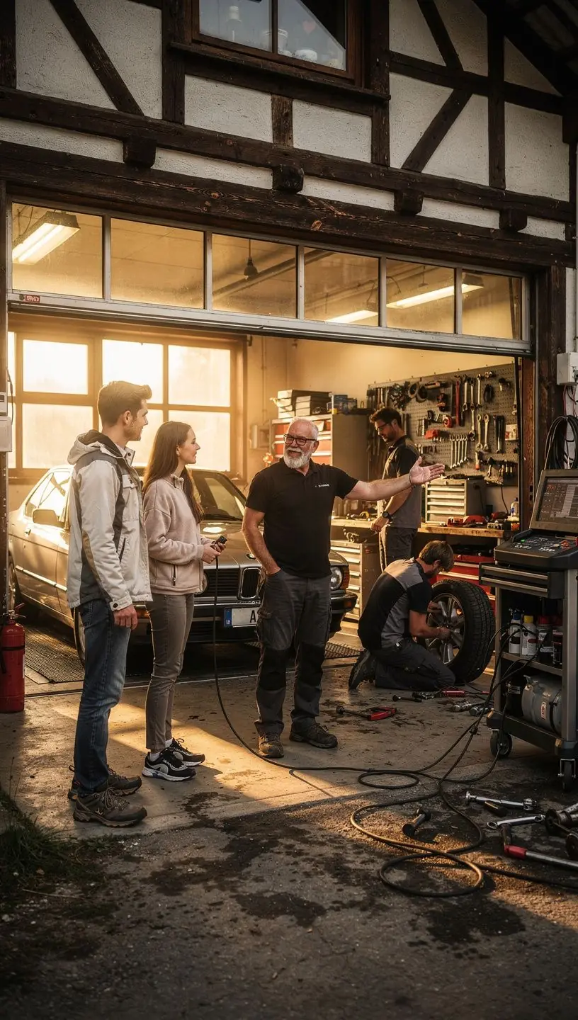 Fachgerechte Fahrzeugdiagnose mit modernster Technik in einer deutschen Kfz-Werkstatt.